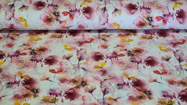 Organic Cotton Jersey Waterpaint Flowers 2