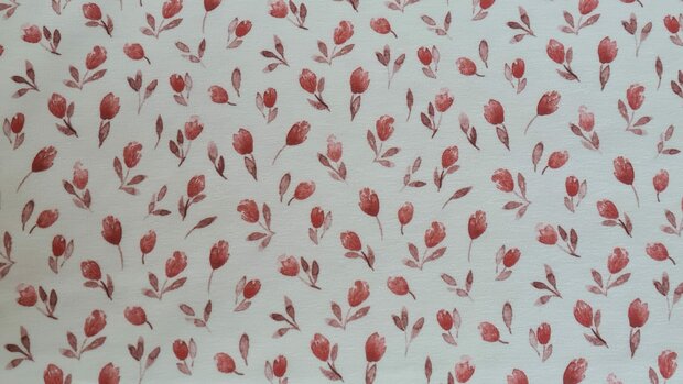 Organic Cotton Jersey Roses Off White