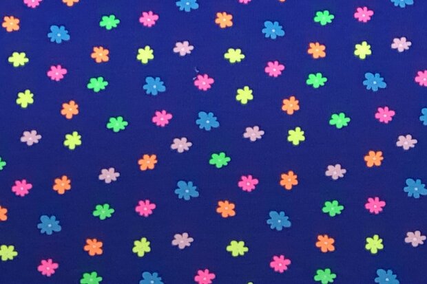 Cotton Jersey Neon Flowers Blue