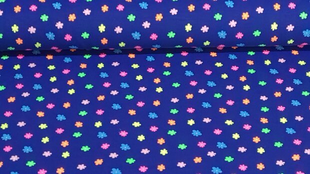 Cotton Jersey Neon Flowers Blue