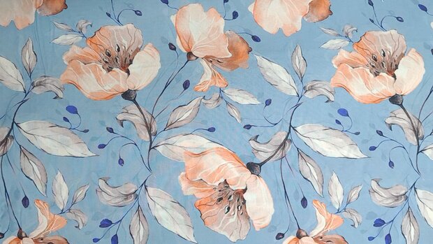 Viscose Digital Flower Light Blue