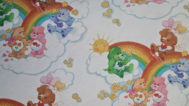 Cotton Jersey Care Bears & Clouds Off White