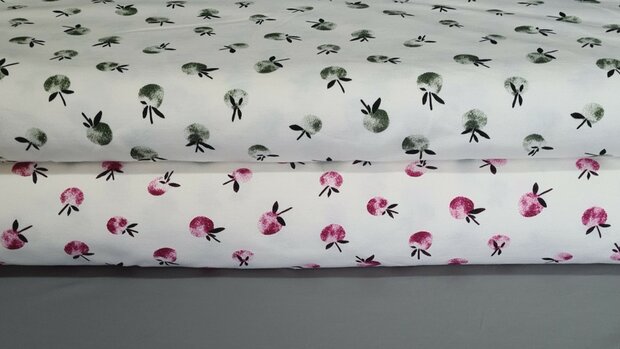 Organic Cotton Jersey Apples Fuchsia