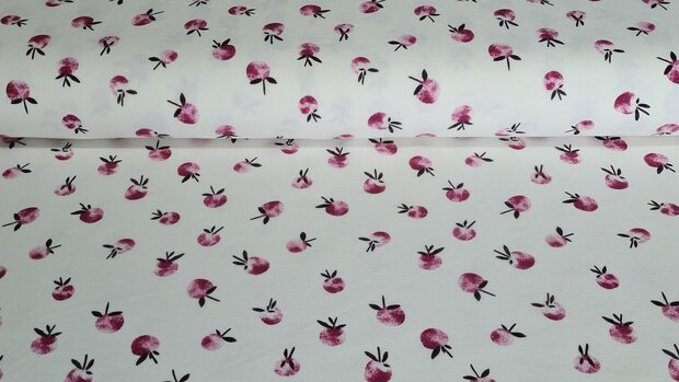 Organic Cotton Jersey Apples Fuchsia