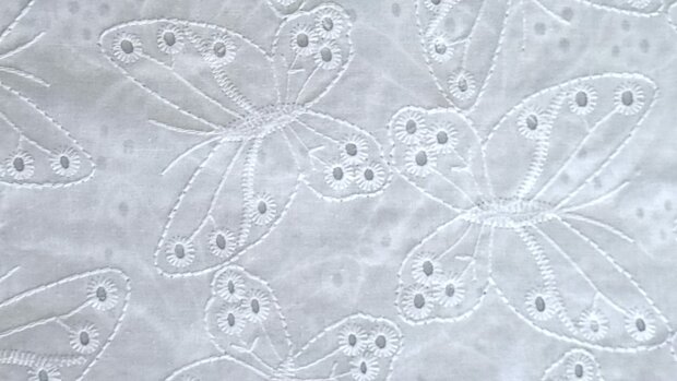 Cotton Broderie Uni-Butterfly White