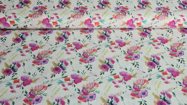 Cotton Voile Flowers Off White