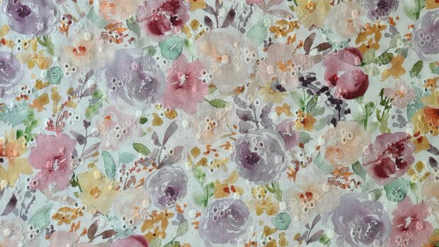 Cotton Broderie Flowers White/Multi