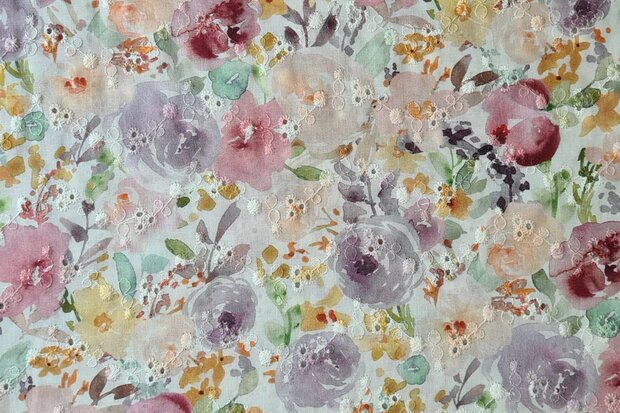 Cotton Broderie Flowers White/Multi