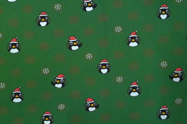 Cotton Jersey Christmas Pinguin Green