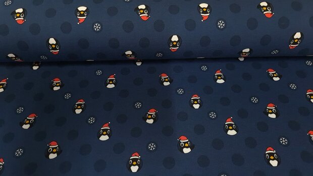 Cotton Jersey Christmas Pinguin Navy