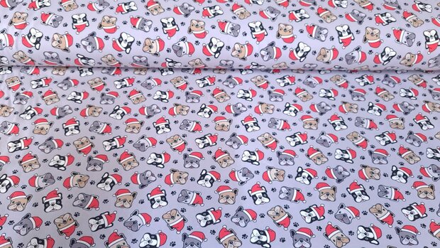 Cotton Jersey Christmas Dog Grey