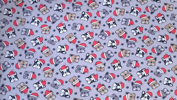 Cotton Jersey Christmas Dog Grey