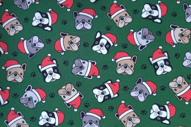 Cotton Jersey Christmas Dog Green