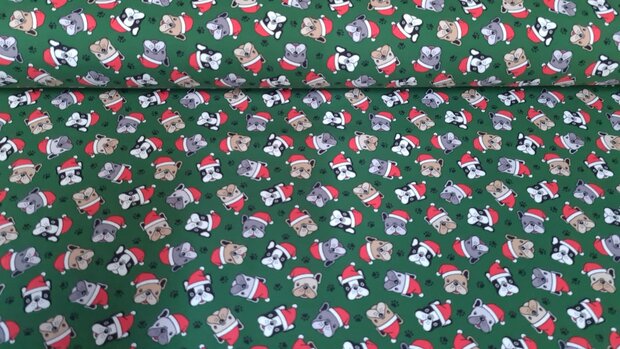 Cotton Jersey Christmas Dog Green