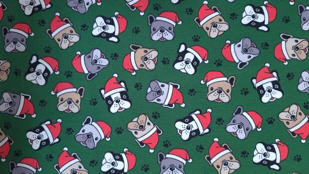 Cotton Jersey Christmas Dog Green