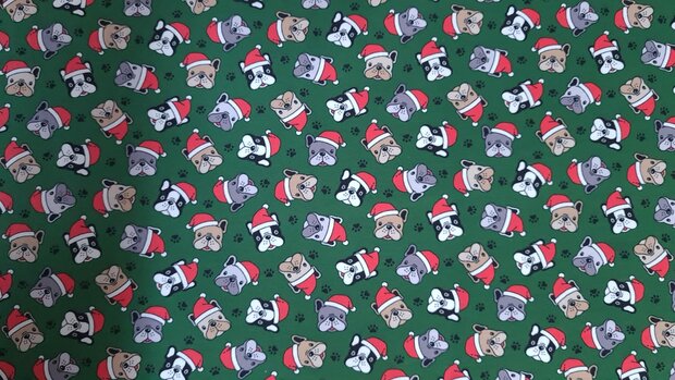 Cotton Jersey Christmas Dog Green