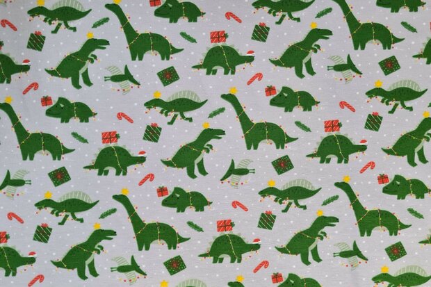 Cotton Jersey Christmas Dino Grey 2