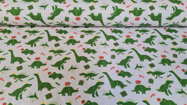 Cotton Jersey Christmas Dino Grey 2