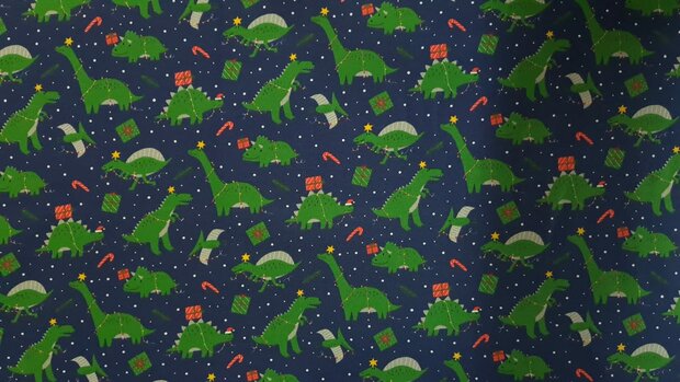 Cotton Jersey Christmas Dino Navy