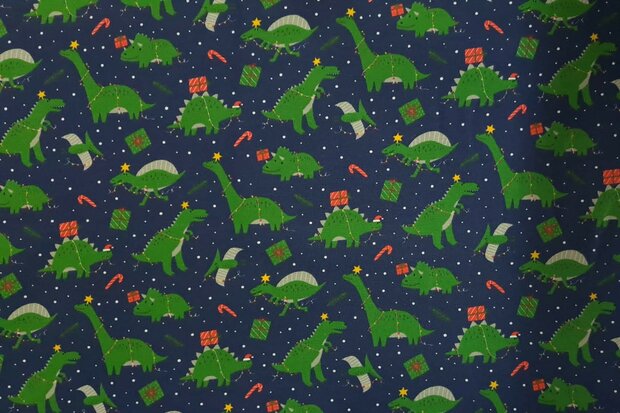 Cotton Jersey Christmas Dino Navy