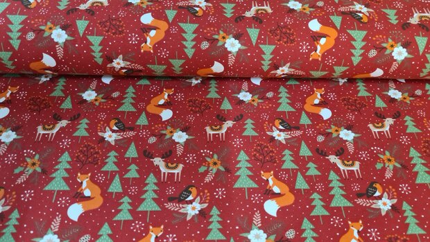 Cotton Jersey Christmas Fox Red