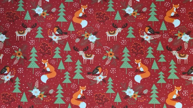 Cotton Jersey Christmas Fox Red