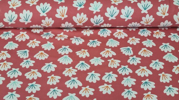 Cotton Jersey Flowers Coral