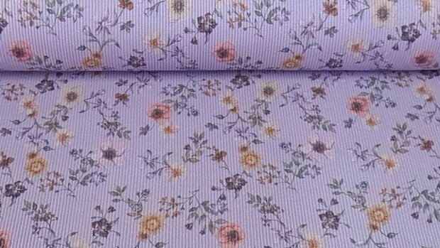 Cotton Rib-Jersey Flowers Lilac