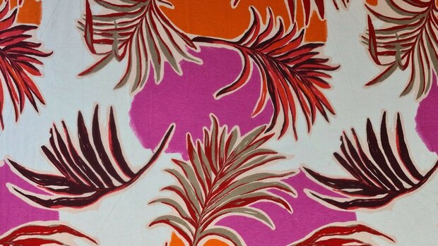 Viscose Jersey Multicolour Leaves Pink