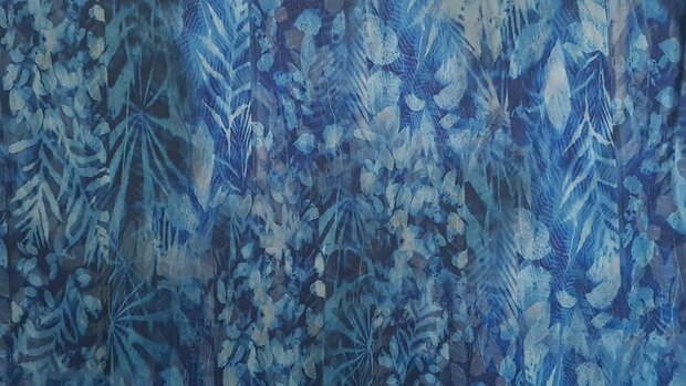 Viscose Digital Abstract Leaves Blue