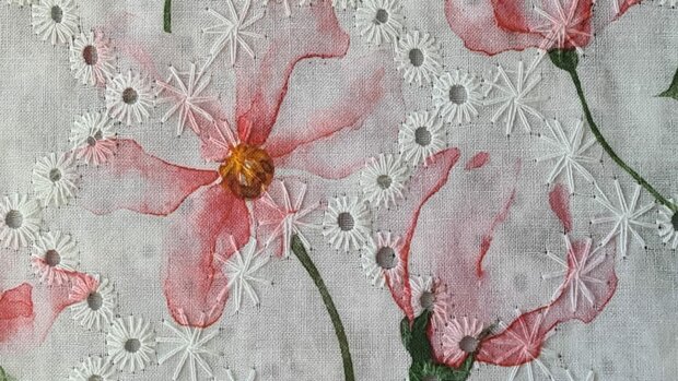 Cotton Broderie Flowers White/Rosé