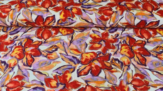 Viscose Stretch Woven Flowers Red