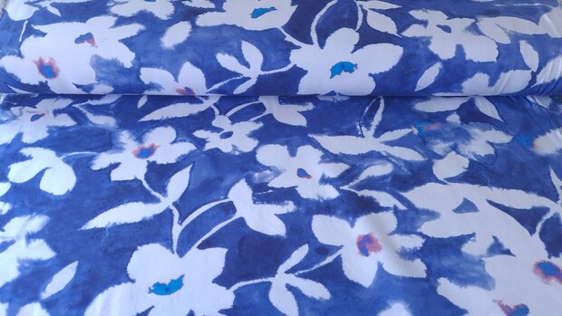 Cotton Jersey Batik Flowers Blue