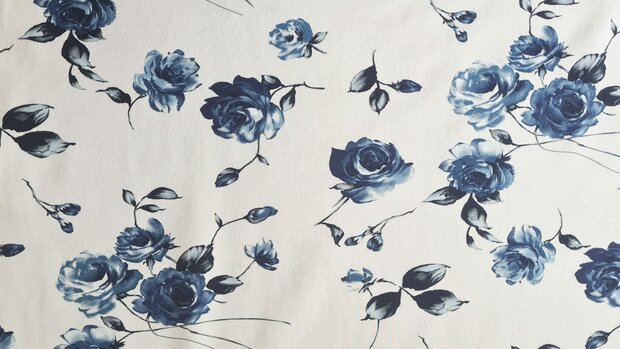 Cotton Jersey Roses Blue