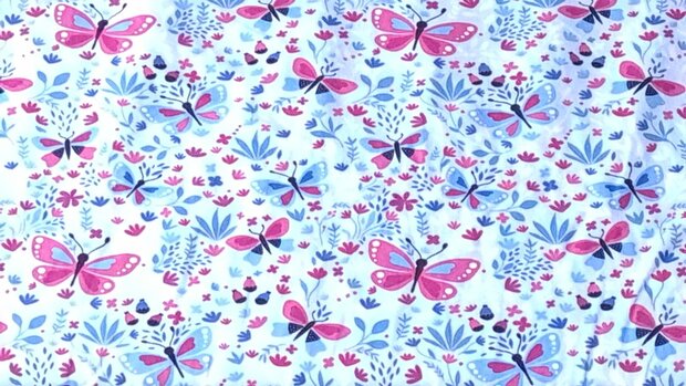 Cotton Jersey Butterfly Blue/Pink