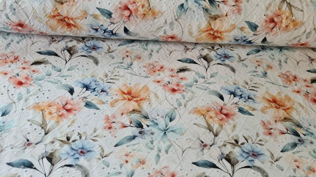 Viscose Jersey Embroidery Flowers Off White