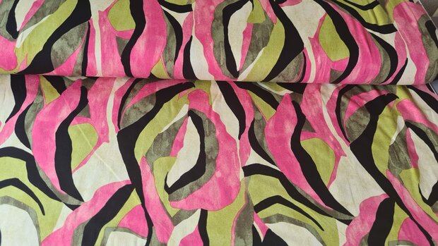 Heavy Viscose Jersey Abstract Multi-Lime