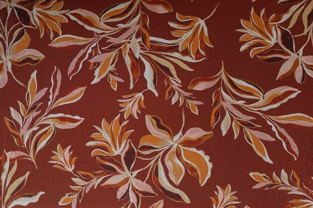 Heavy Viscose Jersey Vintage Leaves Brick