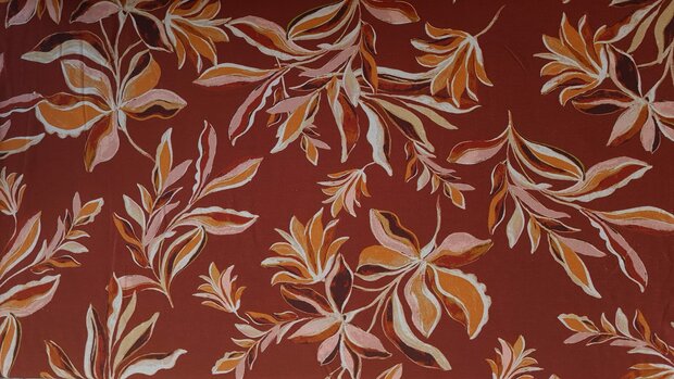 Heavy Viscose Jersey Vintage Leaves Brick