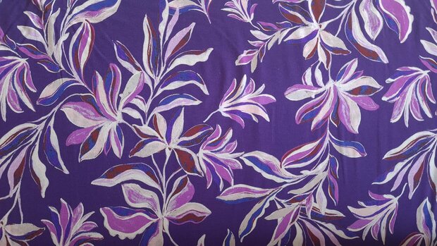 Heavy Viscose Jersey Vintage Leaves Purple