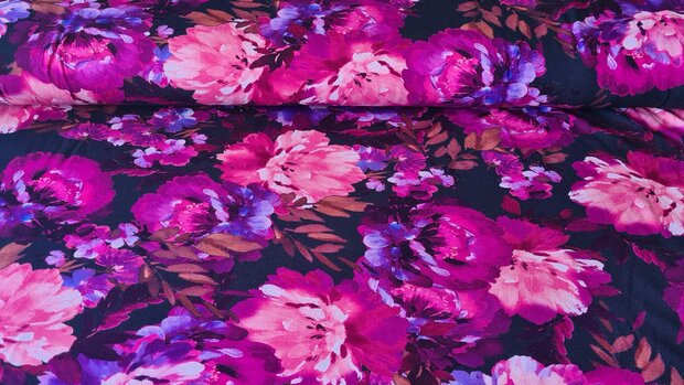 Heavy Viscose Jersey Flowers Fuchsia