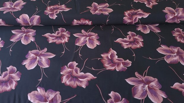 Viscose Flowers Black/Rosé