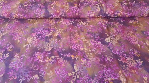 Viscose Digital Flowers Cyclam