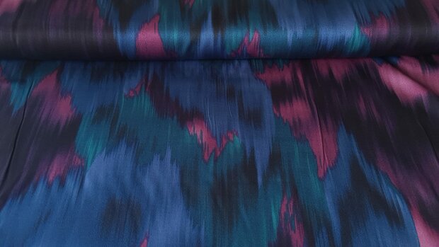 Viscose Satin Abstract Petrol