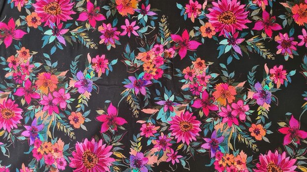 Cotton Satin Flowers Black