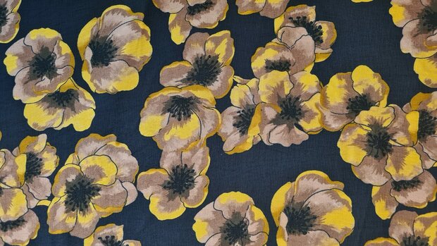 Viscose Crepe Flowers Black/Oker