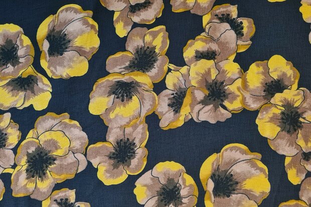 Viscose Crepe Flowers Black/Oker