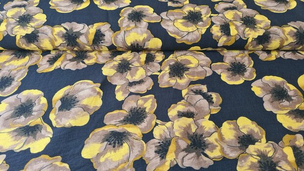 Viscose Crepe Flowers Black/Oker