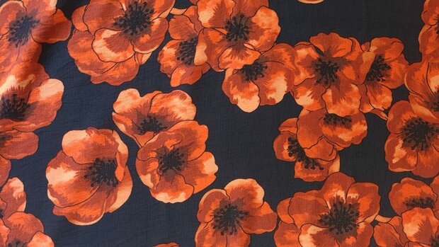 Viscose Crepe Flowers Black/Pumpkin