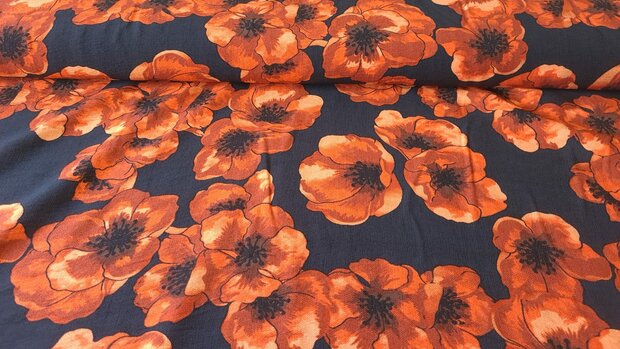 Viscose Crepe Flowers Black/Pumpkin